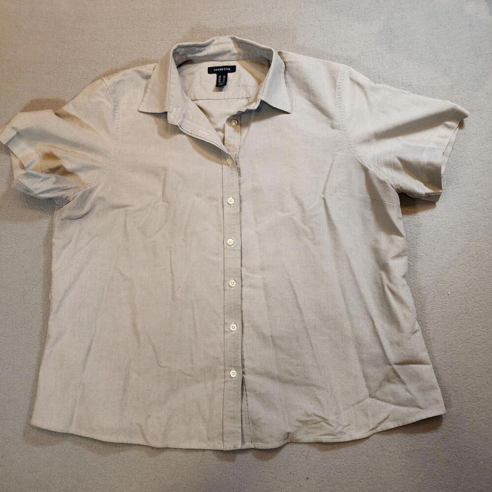 Lands' End Short Sleeve Button Up Dress Shirt Extra Large Grey Gray Cotton Blend